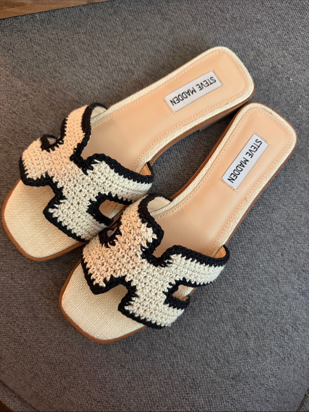 Steve Madden Cream Crochet Slide Sandals with Black Accent